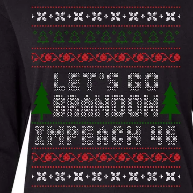 Let''s Go Brandon Impeach 46 Anti Biden Chant Ugly Christmas Womens Cotton Relaxed Long Sleeve T-Shirt