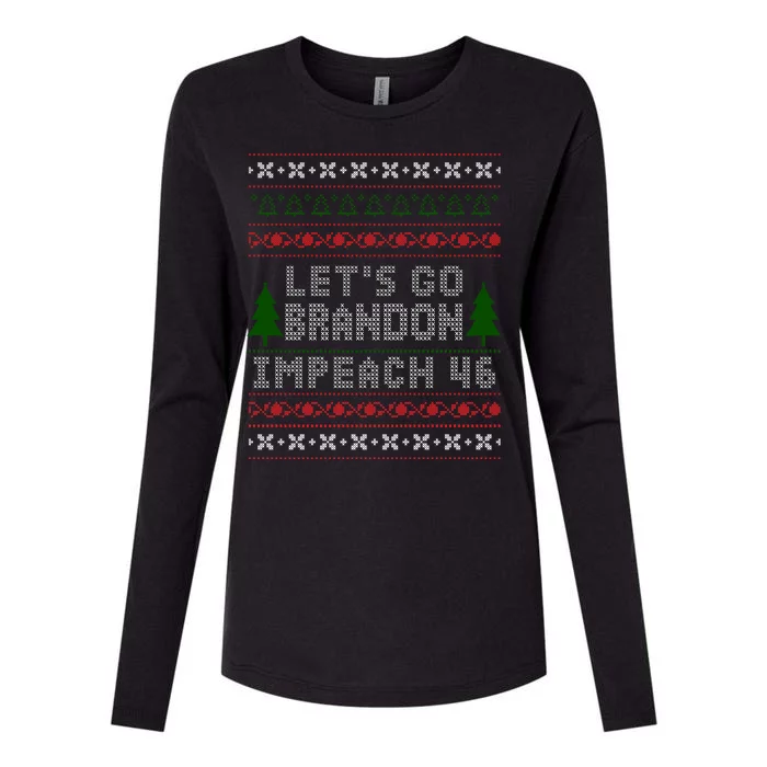 Let''s Go Brandon Impeach 46 Anti Biden Chant Ugly Christmas Womens Cotton Relaxed Long Sleeve T-Shirt