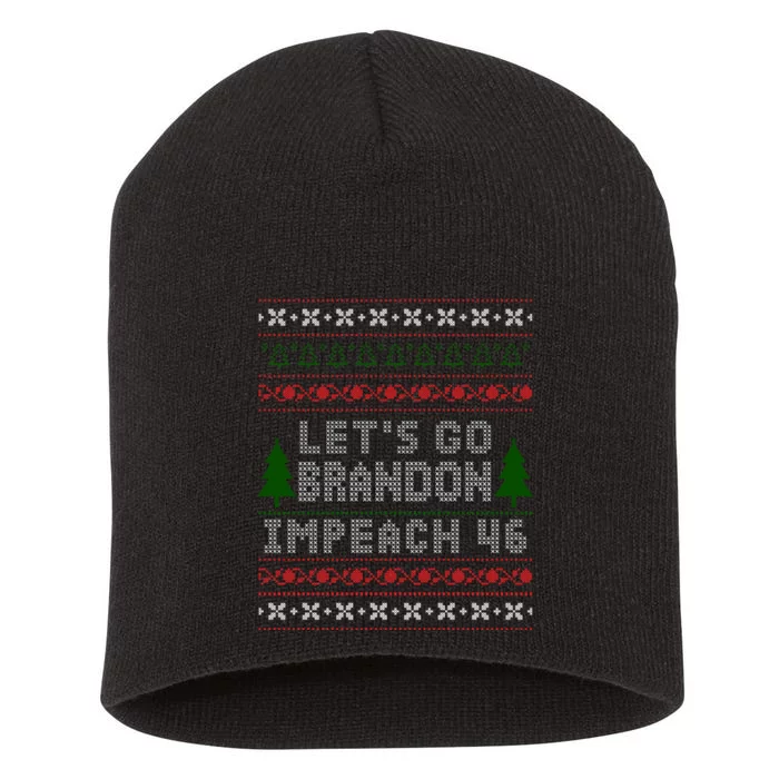 Let''s Go Brandon Impeach 46 Anti Biden Chant Ugly Christmas Short Acrylic Beanie