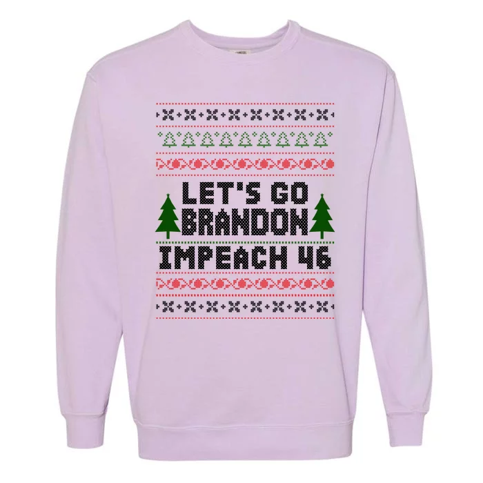 Let''s Go Brandon Impeach 46 Anti Biden Chant Ugly Christmas Garment-Dyed Sweatshirt