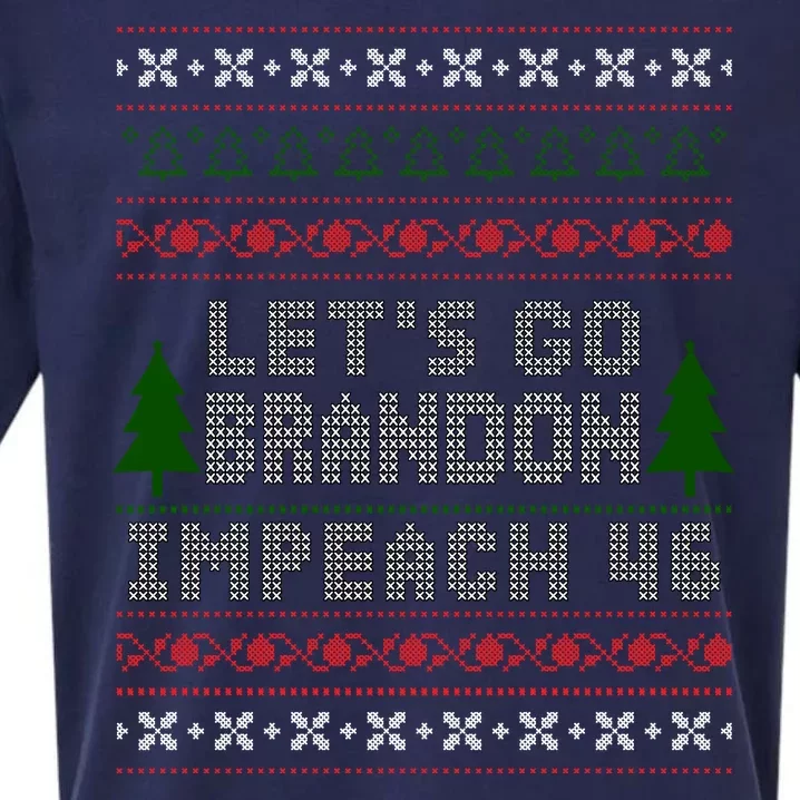 Let''s Go Brandon Impeach 46 Anti Biden Chant Ugly Christmas Sueded Cloud Jersey T-Shirt