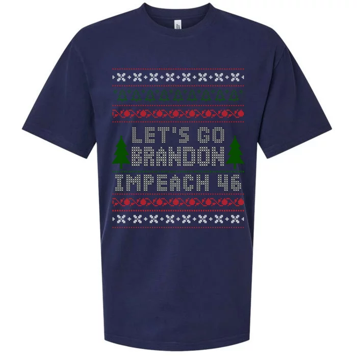 Let''s Go Brandon Impeach 46 Anti Biden Chant Ugly Christmas Sueded Cloud Jersey T-Shirt