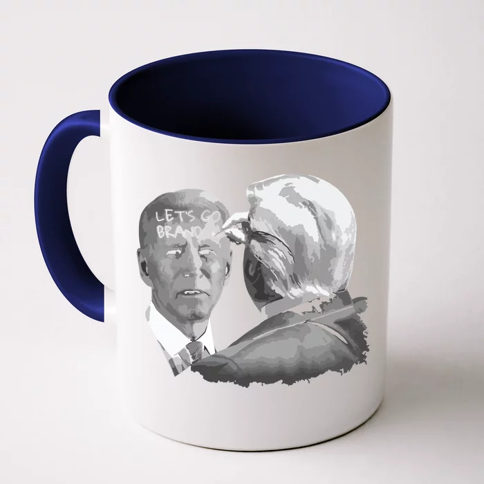 Lets Go Brandon Trump Writes On Bidens Forehead Front & Back Coffee Mug