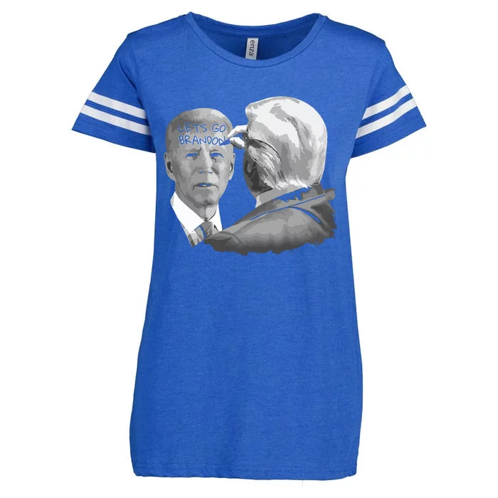 Lets Go Brandon Trump Writes On Bidens Forehead Enza Ladies Jersey Football T-Shirt