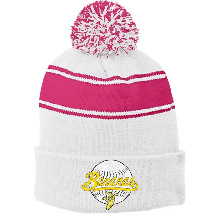 LetS Go Bananas Stripe Pom Pom Beanie