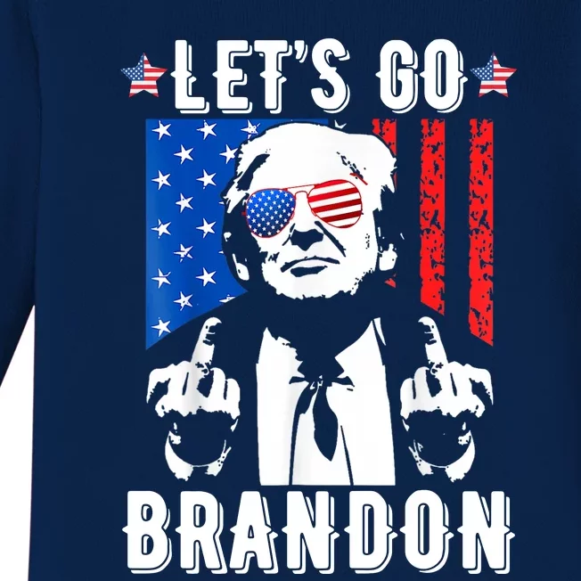 Let’S Go Brandon Trump Middle Finger Flag Baby Long Sleeve Bodysuit