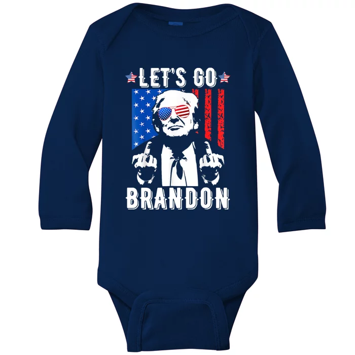 Let’S Go Brandon Trump Middle Finger Flag Baby Long Sleeve Bodysuit