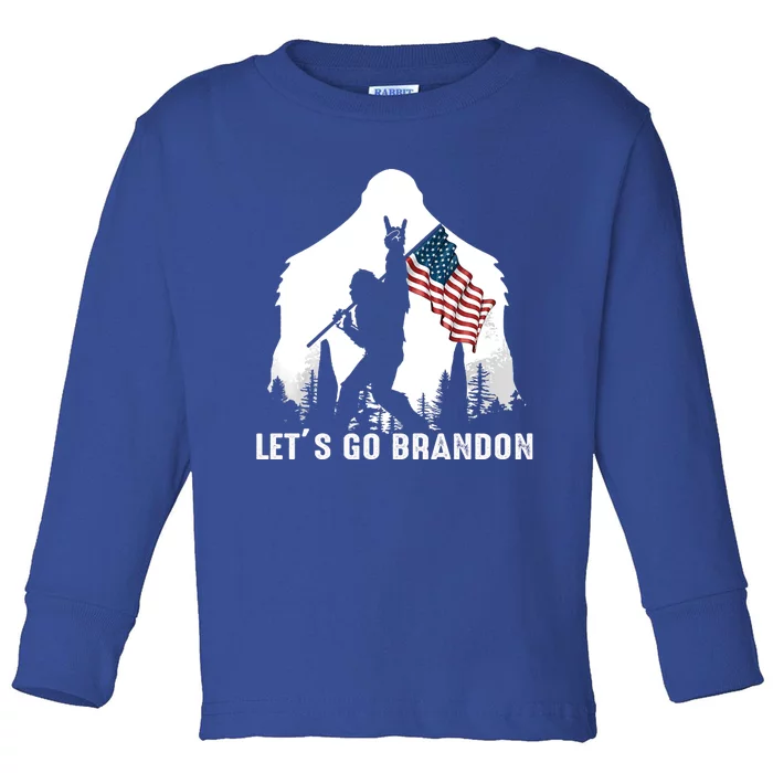 LetS Go Brandon Bigfoot Sasquatch With America Flag Gift Toddler Long Sleeve Shirt