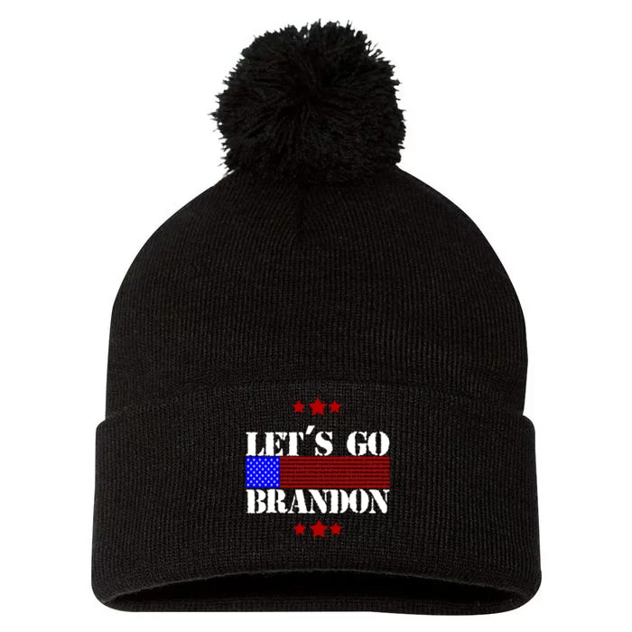 Let's Go Brandon Biden Chant USA Flag Pom Pom 12in Knit Beanie