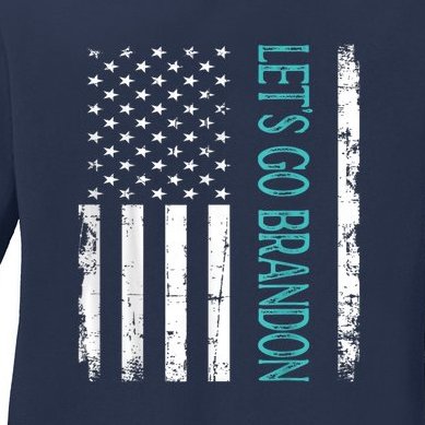 Let's Go Brandon, Vintage American Flag Distressed Design Ladies Missy Fit Long Sleeve Shirt