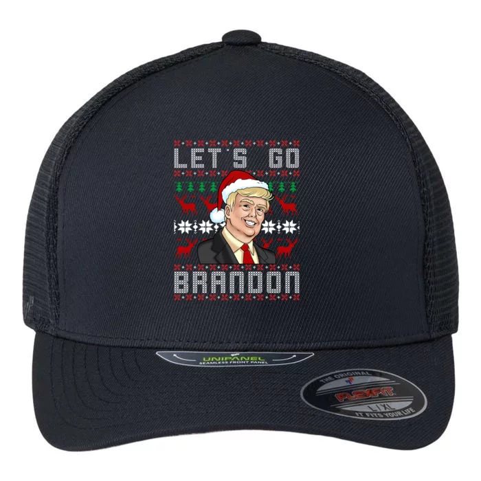 Let's Go Brandon Pro Trump Impeach 46 FJB Biden Ugly Christmas Flexfit Unipanel Trucker Cap