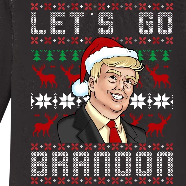 Let's Go Brandon Pro Trump Impeach 46 FJB Biden Ugly Christmas Baby Long Sleeve Bodysuit