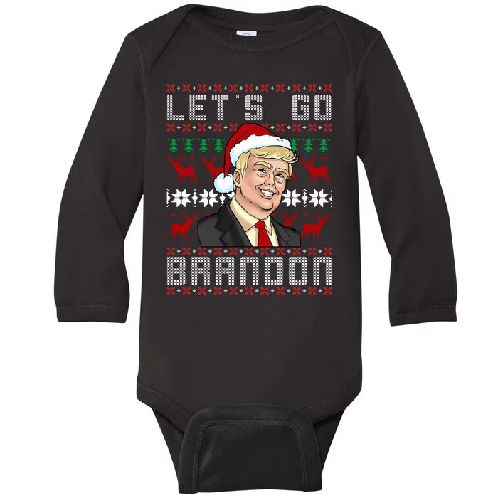 Let's Go Brandon Pro Trump Impeach 46 FJB Biden Ugly Christmas Baby Long Sleeve Bodysuit