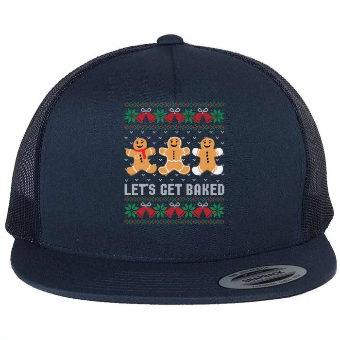 Lets Get Baked Ugly Chrismtas Sweater Christmas Bell Cute Gift Flat Bill Trucker Hat