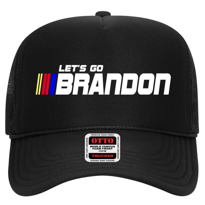 Let's Go Brandon Biden Chant Racing Fan Logo High Crown Mesh Trucker Hat