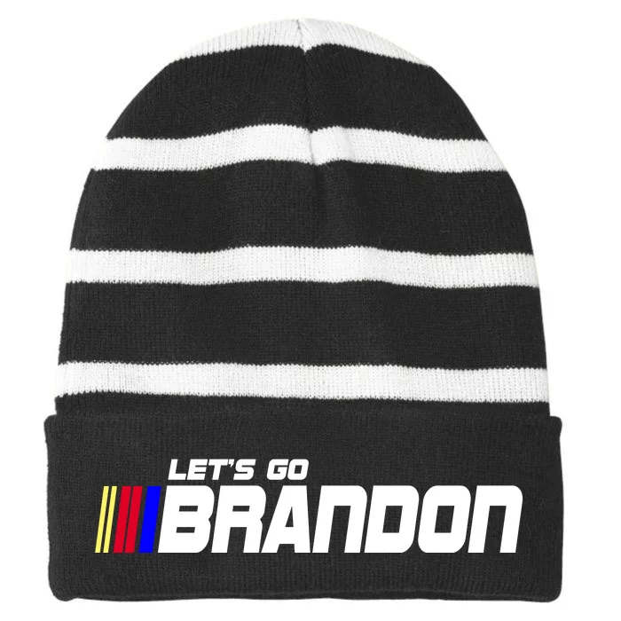 Let's Go Brandon Biden Chant Racing Fan Logo Striped Beanie with Solid Band