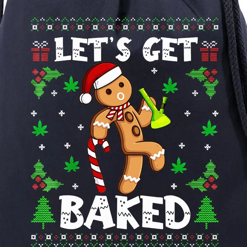 Let's Get Baked Gingerbread Man Weed Funny Christmas Cookie Drawstring Bag