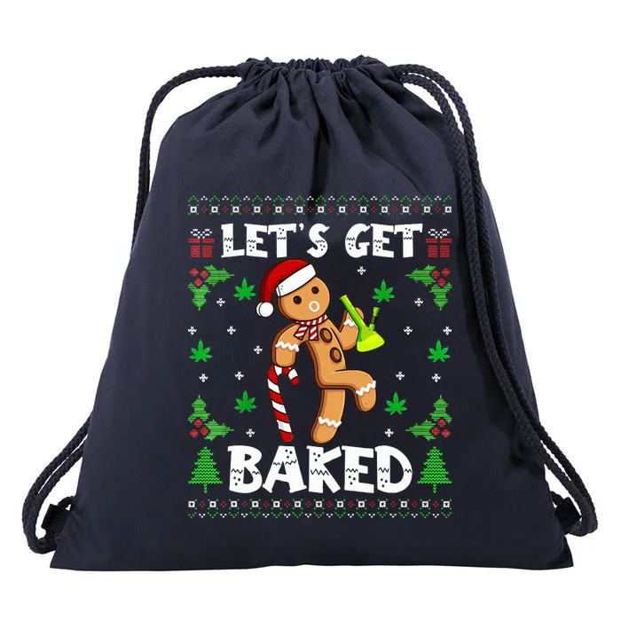 Let's Get Baked Gingerbread Man Weed Funny Christmas Cookie Drawstring Bag