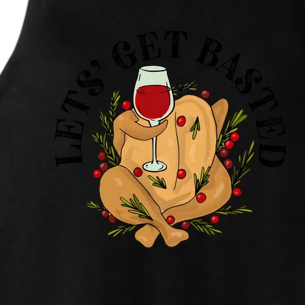 LetS Get Basted Thanksgiving Turkey Wine Ladies Tri-Blend Wicking Tank