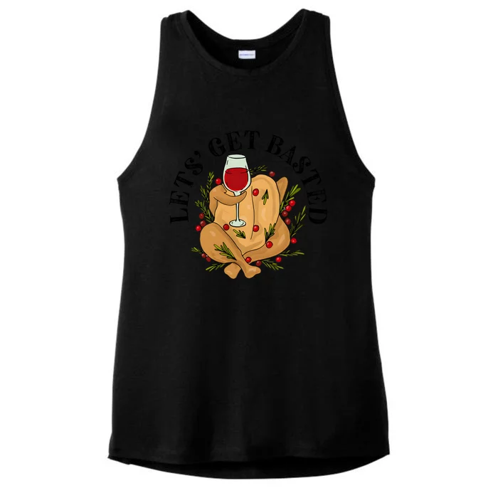 LetS Get Basted Thanksgiving Turkey Wine Ladies Tri-Blend Wicking Tank