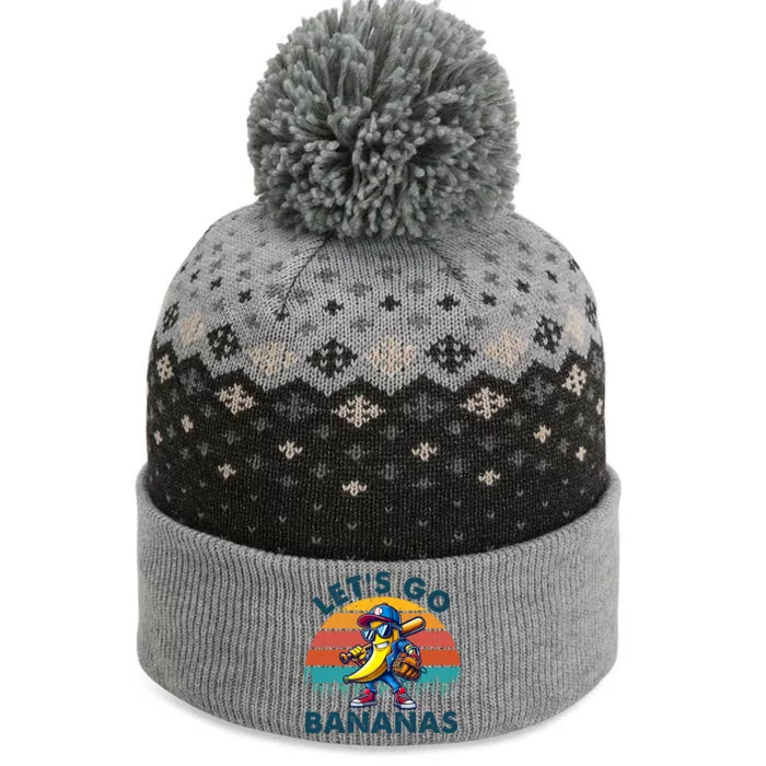 Lets Go Bananas Baseball Player Retro Sunset The Baniff Cuffed Pom Beanie