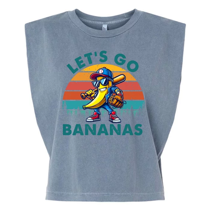 Lets Go Bananas Baseball Player Retro Sunset Garment-Dyed Women's Muscle Tee