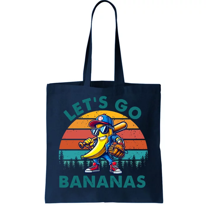 Lets Go Bananas Baseball Player Retro Sunset Tote Bag