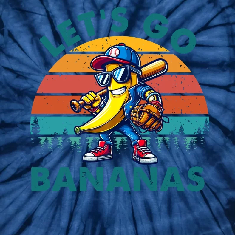 Lets Go Bananas Baseball Player Retro Sunset Tie-Dye T-Shirt