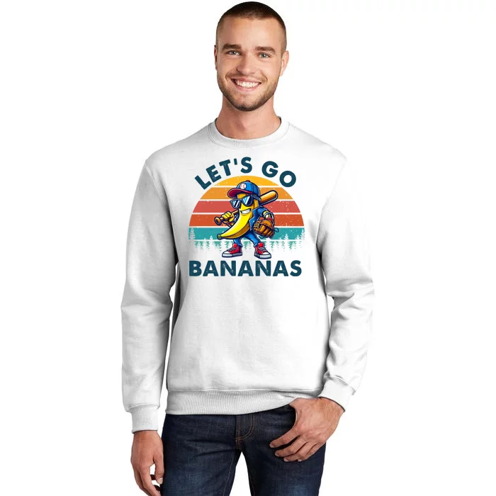 Lets Go Bananas Baseball Player Retro Sunset Sweatshirt