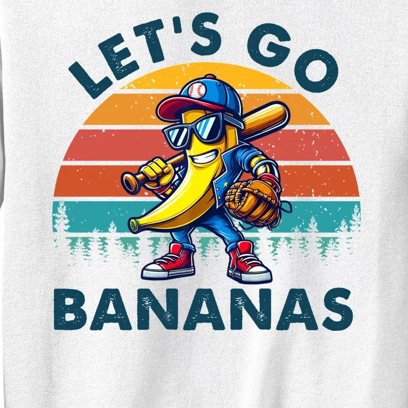 Lets Go Bananas Baseball Player Retro Sunset Sweatshirt