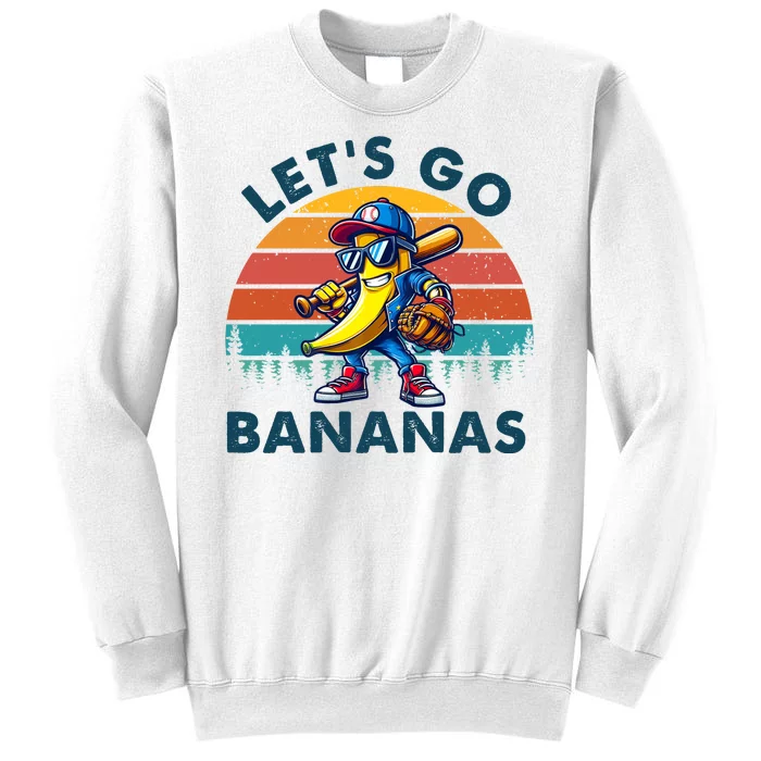 Lets Go Bananas Baseball Player Retro Sunset Sweatshirt