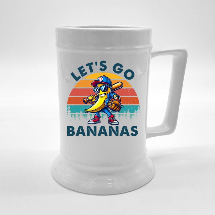 Lets Go Bananas Baseball Player Retro Sunset Front & Back Beer Stein