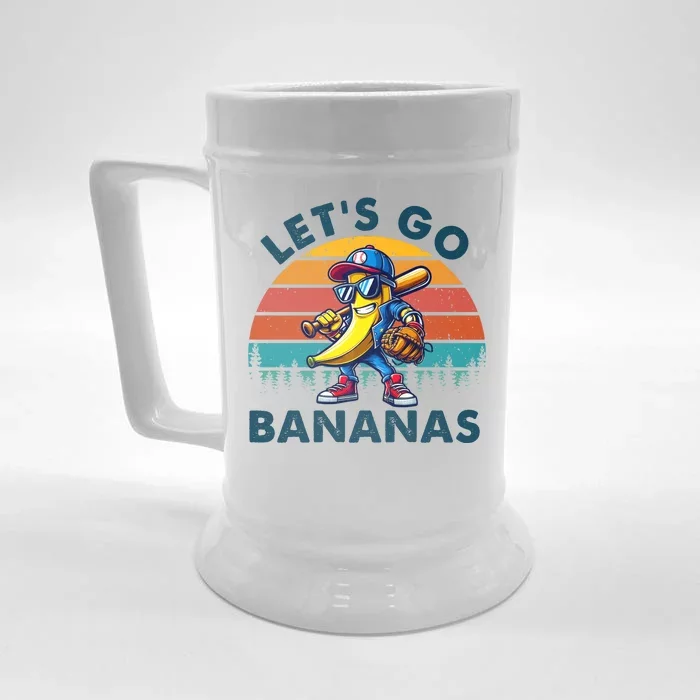 Lets Go Bananas Baseball Player Retro Sunset Front & Back Beer Stein