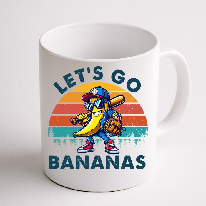 Lets Go Bananas Baseball Player Retro Sunset Front & Back Coffee Mug