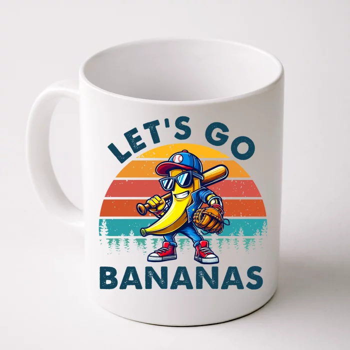 Lets Go Bananas Baseball Player Retro Sunset Front & Back Coffee Mug