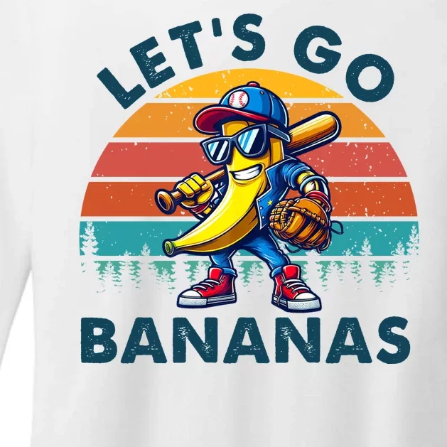 Lets Go Bananas Baseball Player Retro Sunset Womens CVC Long Sleeve Shirt