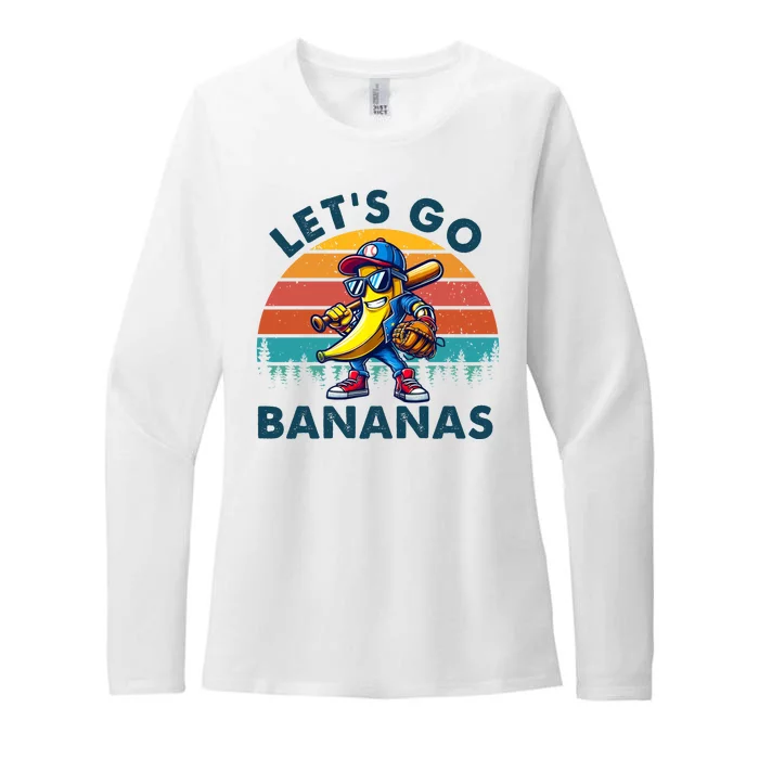 Lets Go Bananas Baseball Player Retro Sunset Womens CVC Long Sleeve Shirt