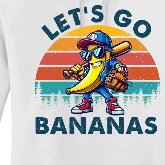 Lets Go Bananas Baseball Player Retro Sunset Women's Pullover Hoodie