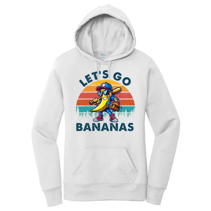 Lets Go Bananas Baseball Player Retro Sunset Women's Pullover Hoodie