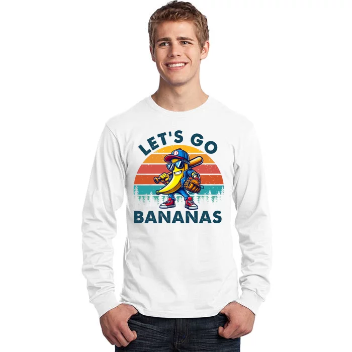 Lets Go Bananas Baseball Player Retro Sunset Tall Long Sleeve T-Shirt