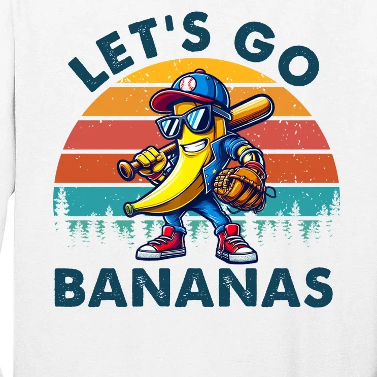 Lets Go Bananas Baseball Player Retro Sunset Tall Long Sleeve T-Shirt