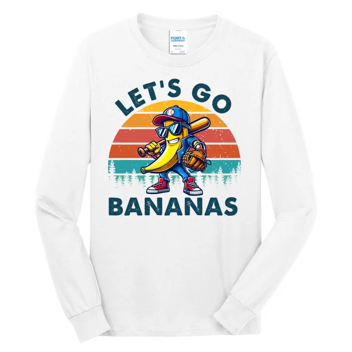 Lets Go Bananas Baseball Player Retro Sunset Tall Long Sleeve T-Shirt