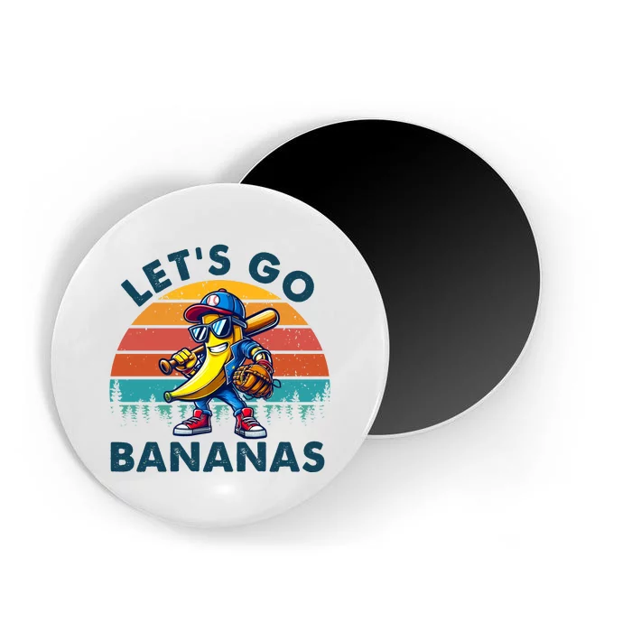 Lets Go Bananas Baseball Player Retro Sunset Magnet