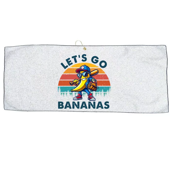 Lets Go Bananas Baseball Player Retro Sunset Large Microfiber Waffle Golf Towel