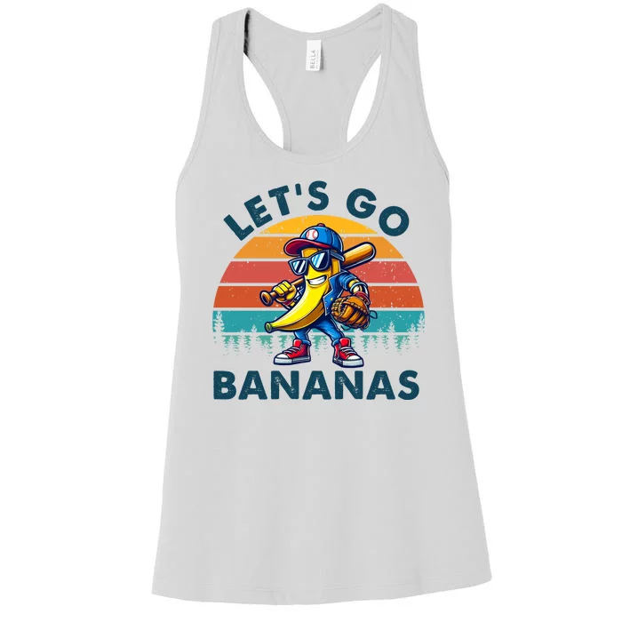 Lets Go Bananas Baseball Player Retro Sunset Women's Racerback Tank