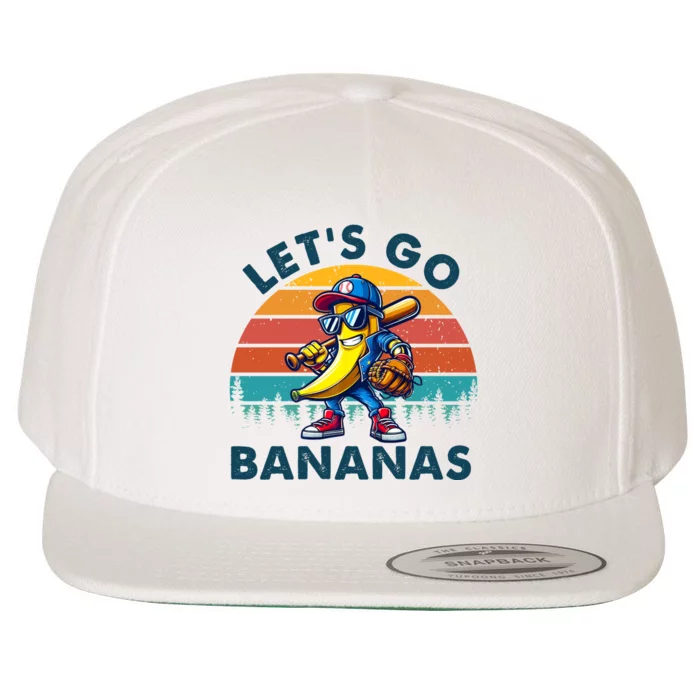 Lets Go Bananas Baseball Player Retro Sunset Wool Snapback Cap