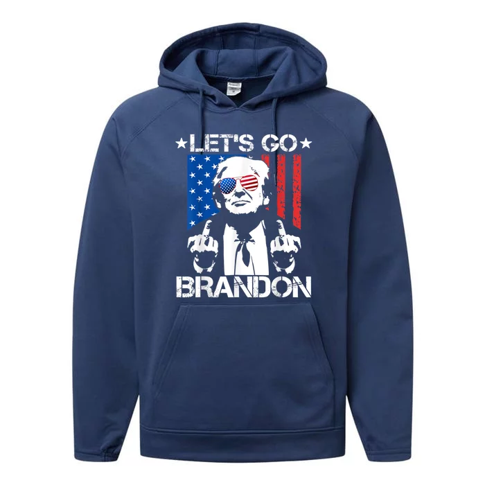 Let's Go Brandon Trump Middle Finger Flag Performance Fleece Hoodie