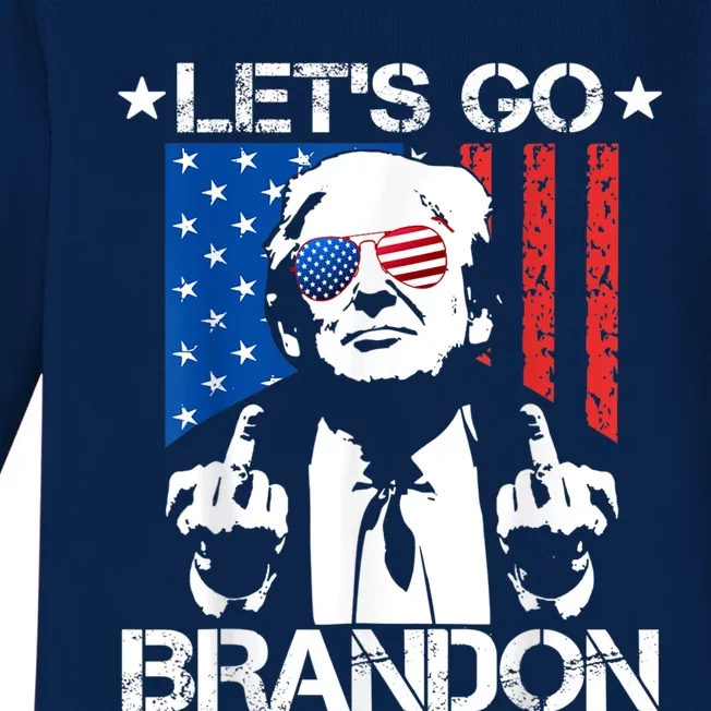 Let's Go Brandon Trump Middle Finger Flag Baby Long Sleeve Bodysuit