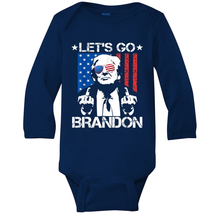 Let's Go Brandon Trump Middle Finger Flag Baby Long Sleeve Bodysuit