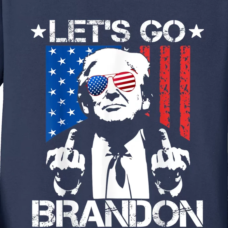 Let's Go Brandon Trump Middle Finger Flag Kids Long Sleeve Shirt